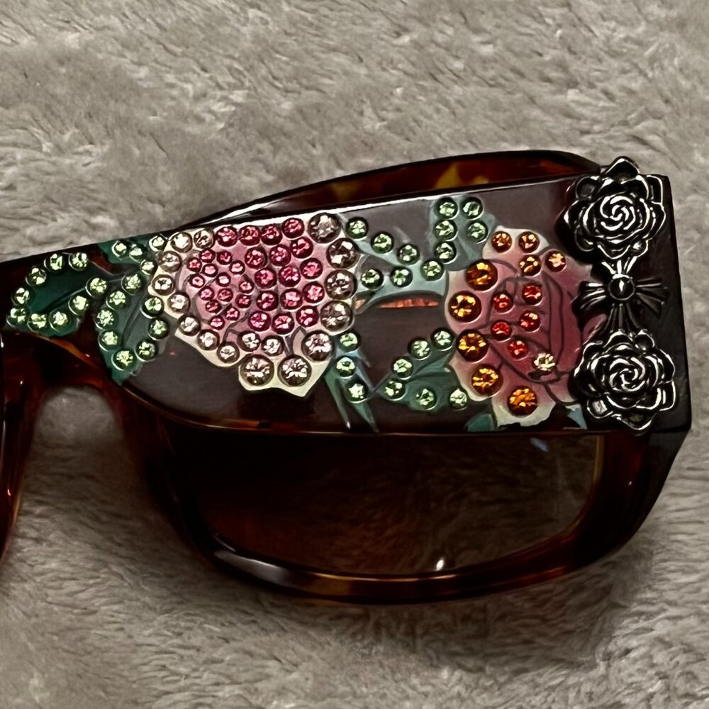 RARE/ED HARDY TATTOO Sunglasses Black Skull & Roses EHS001 Crystals W/Case - Picture 5 of 16